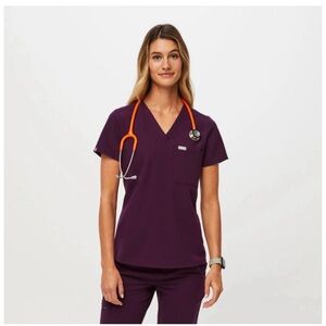 Figs Catarina One Pocket Scrub Top- Deep Purple